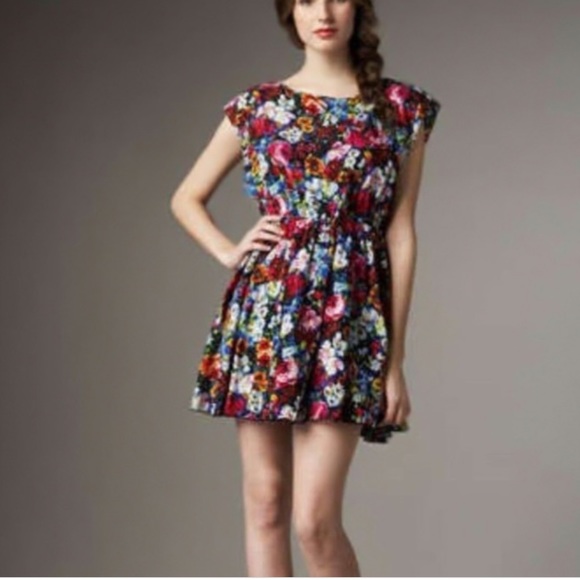 Alice & Olivia Floral Printed Red Silk Blend Dress - Picture 4 of 4